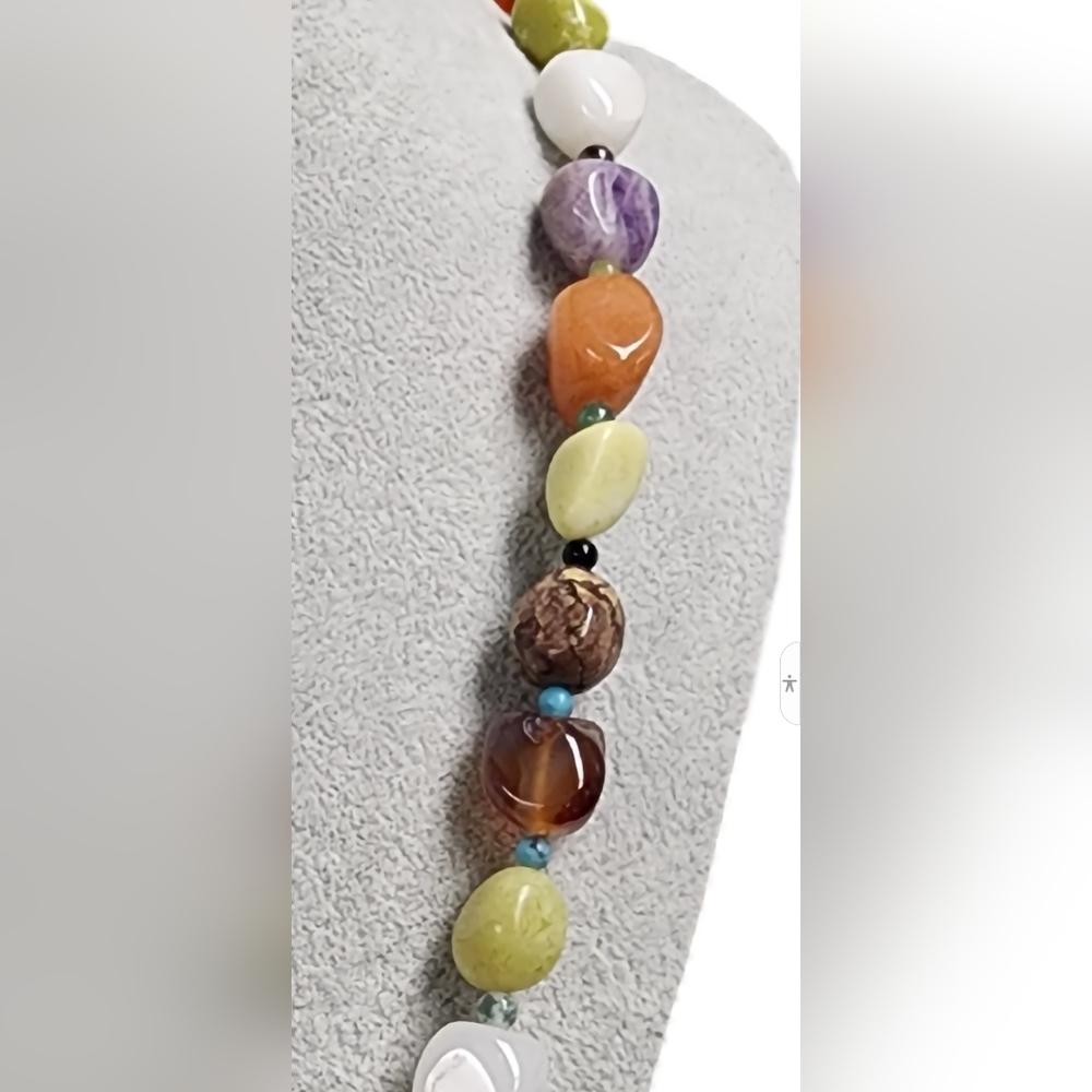 Turquoise, African Amethyst, Blk Agate, Blk Obsidian + More Gemstone Necklace - Picture 8 of 8